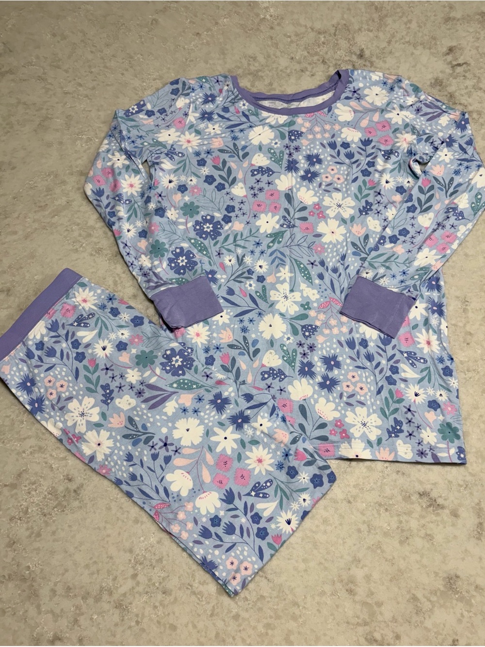 Little Sleepies Blue Floral Bamboo Two-Piece Pajama Set - Size 16